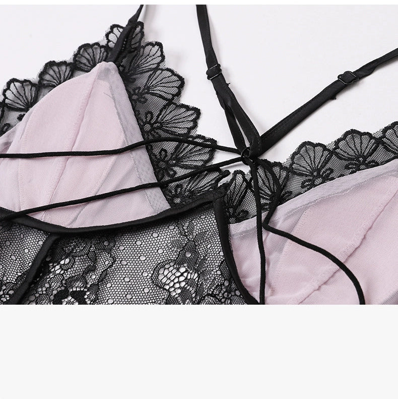 French New Style Satin Textured Pure Lace Nightgown/Morning Gown Set