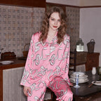 Pembe Fiyonklu Tasarım Lüks Saten Pijama Takımı