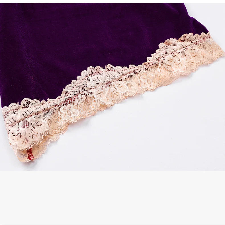 Fransız Yeni Stil Özel Kadife Dantel Gecelik/Sabahlık Set