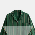 Yeşil Klasik Çizgi Desenli Pamuklu Pijama Takımı