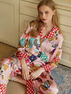 Belle Patchwork Desenli Lüks Saten Pijama Takımı