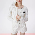 Beyaz Fiyonk Desenli Pamuklu Pijama Takımı