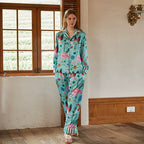 Flamingo Velvet Lined French Luxury Satin Pajama Set
