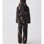 Siyah Kapüşonlu Pink Panther Flanel Kışlık Pijama Takımı