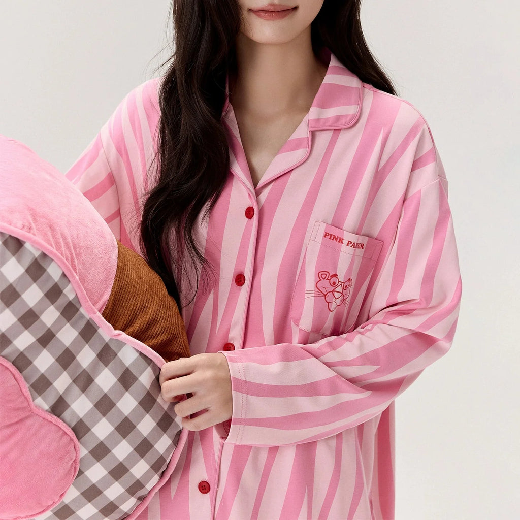 Pembe Pink Panther Pamuklu Modal Pijama Takımı