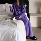 Mor Batik Desenli Yumuşak Polar Pijama Takımı