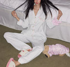 Beyaz Çizgili Pamuklu Pijama Takımı