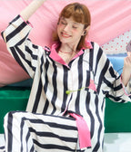 Pembe Yaka Cool Cat Çizgili Pijama Takımı