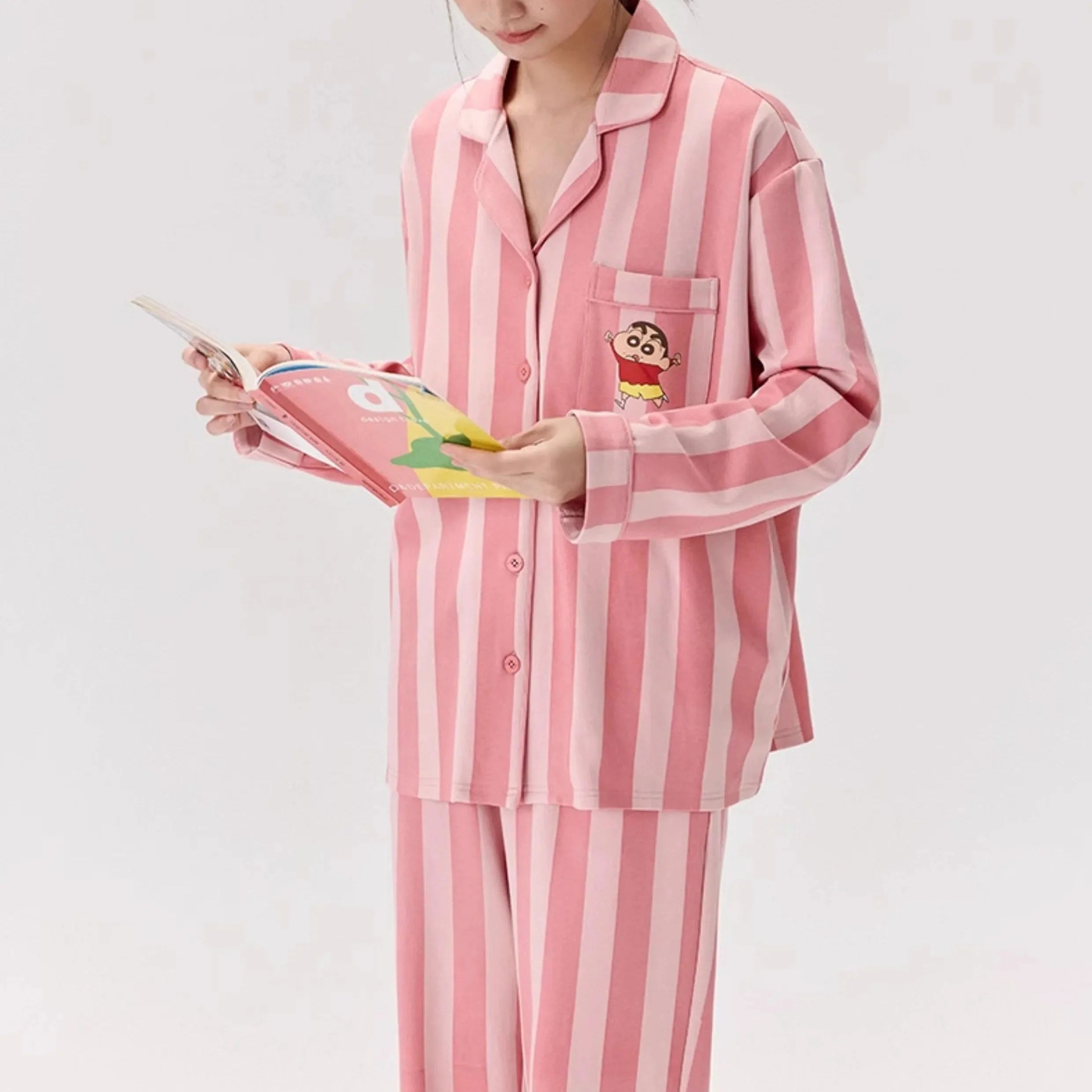 Pastel Pembe Çizgili Modal Pamuklu Pijama Takımı