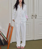 Beyaz Çizgili Pamuklu Pijama Takımı