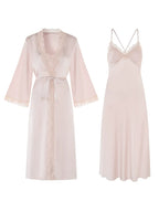 Fransız Yeni Stil Saten Dokulu Gecelik/Sabahlık Set