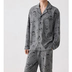 Gri Karakter Desenli Modal Pamuklu Çift Pijama Takımı