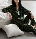 Yeşil Leopar Desenli Pamuklu Pijama Takımı