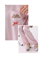 Pembe Kalp Yaka Saten Pijama Takımı