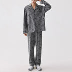 Gri Karakter Desenli Modal Pamuklu Çift Pijama Takımı