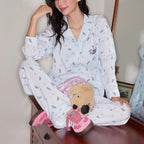 Kalp Desenli Pamuklu Pijama Takımı