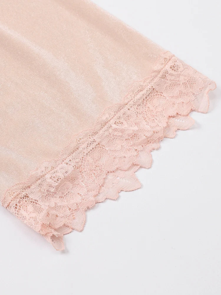 Fransız Yeni Stil Saten Dokulu Dantel Kelebek Gecelik/Sabahlık Set