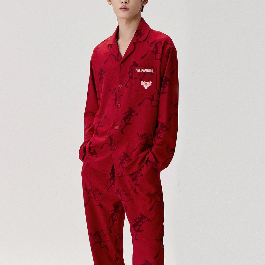 Kırmızı Pink Panther Modal Pamuklu Çift Pijama Takımı