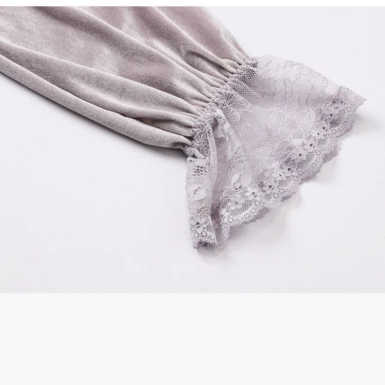 French New Style Velvet Nightgown/Morning Gown Set
