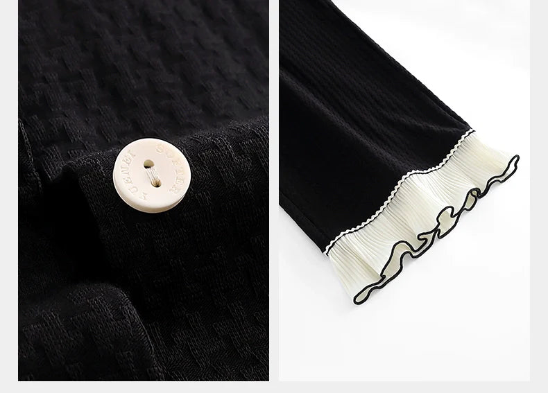 Siyah Fransız Stil Pamuklu Pijama Takımı