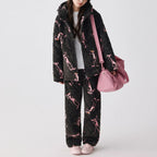 Siyah Kapüşonlu Pink Panther Flanel Kışlık Pijama Takımı