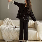 Siyah Fransız Stil Pamuklu Pijama Takımı