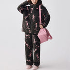 Siyah Kapüşonlu Pink Panther Flanel Kışlık Pijama Takımı