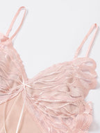 Fransız Yeni Stil Saten Dokulu Dantel Kelebek Gecelik/Sabahlık Set