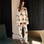 Leopar Desenli Renkli Baskılı Pamuklu Pijama Takımı