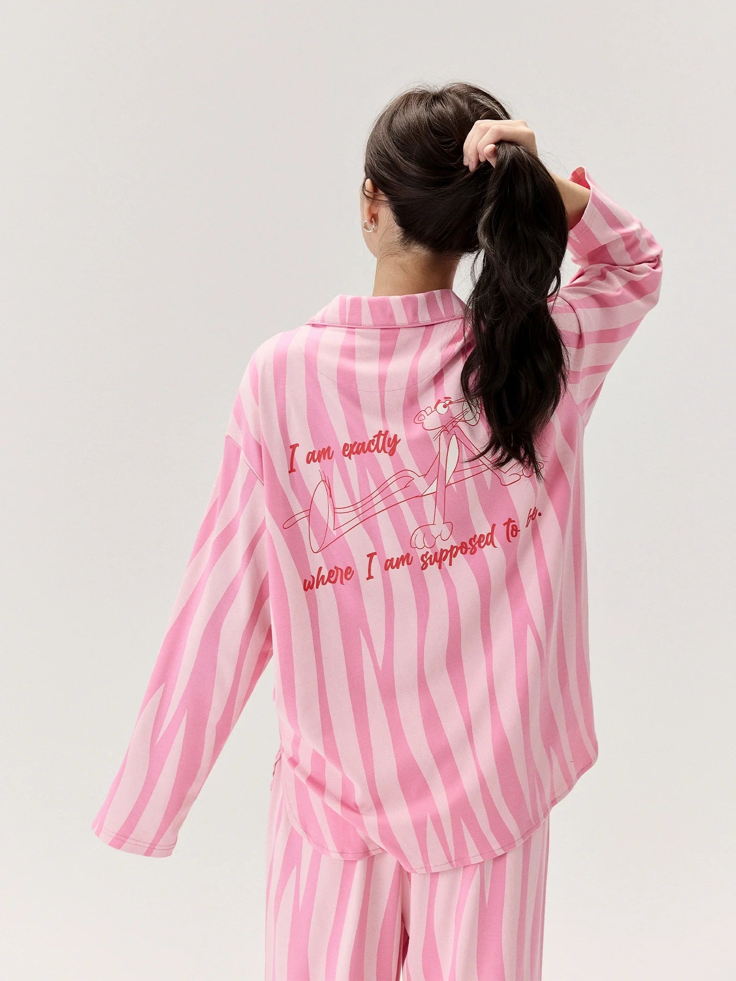 Pembe Pink Panther Pamuklu Modal Pijama Takımı