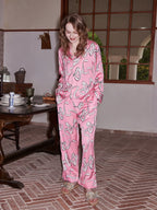 Pembe Fiyonklu Tasarım Lüks Saten Pijama Takımı