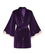 Fransız Yeni Stil Özel Kadife Dantel Gecelik/Sabahlık Set