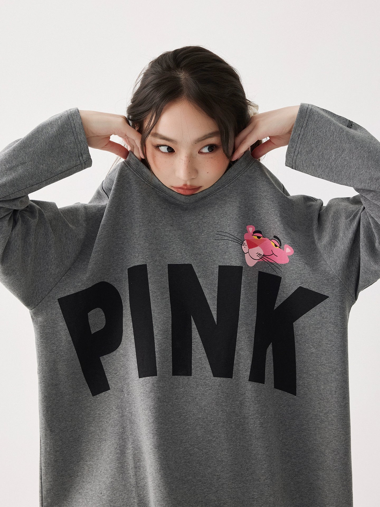 Gri Pink Panther Desenli Modal Pamuklu Pijama Takımı