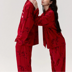 Kırmızı Pink Panther Modal Pamuklu Çift Pijama Takımı