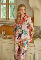 Belle Patchwork Desenli Lüks Saten Pijama Takımı