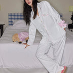 Beyaz Çizgili Pamuklu Pijama Takımı