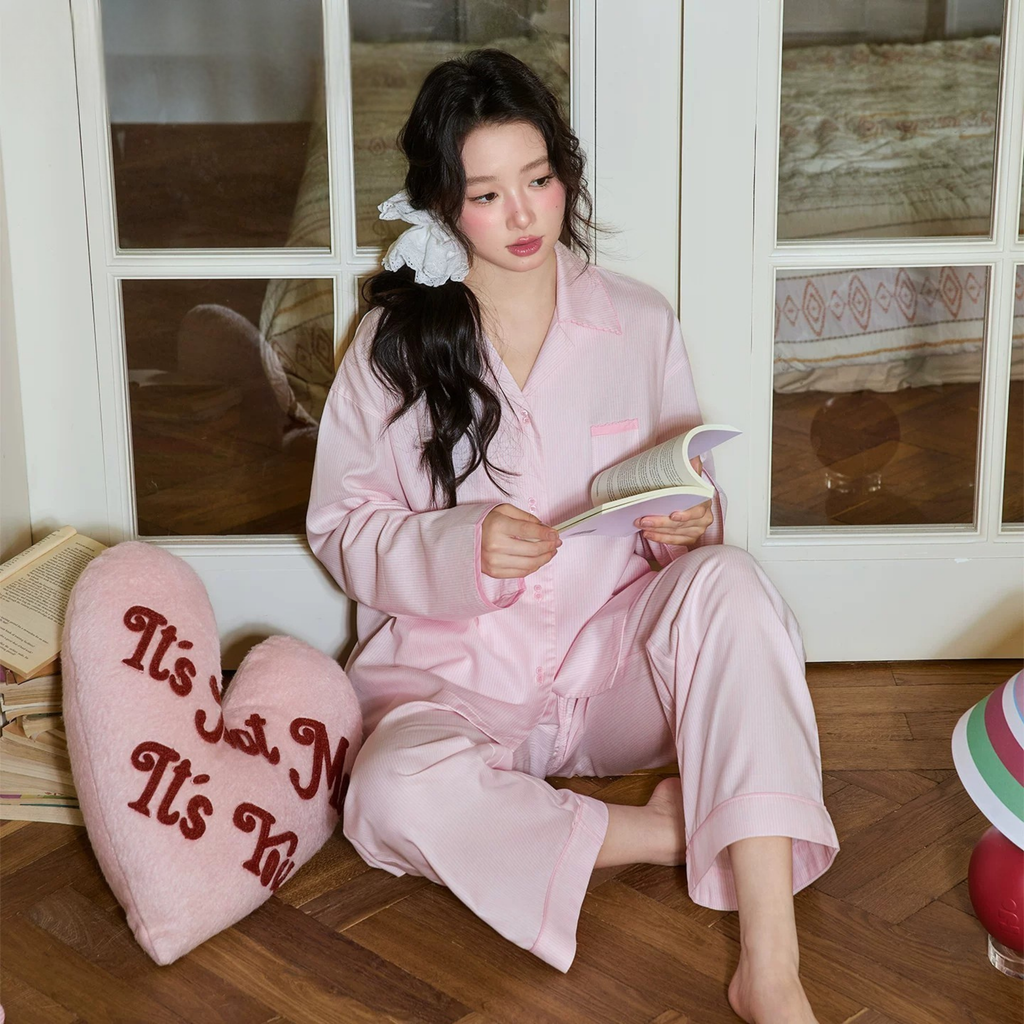 Pembe Çizgili Pamuklu Pijama Takımı