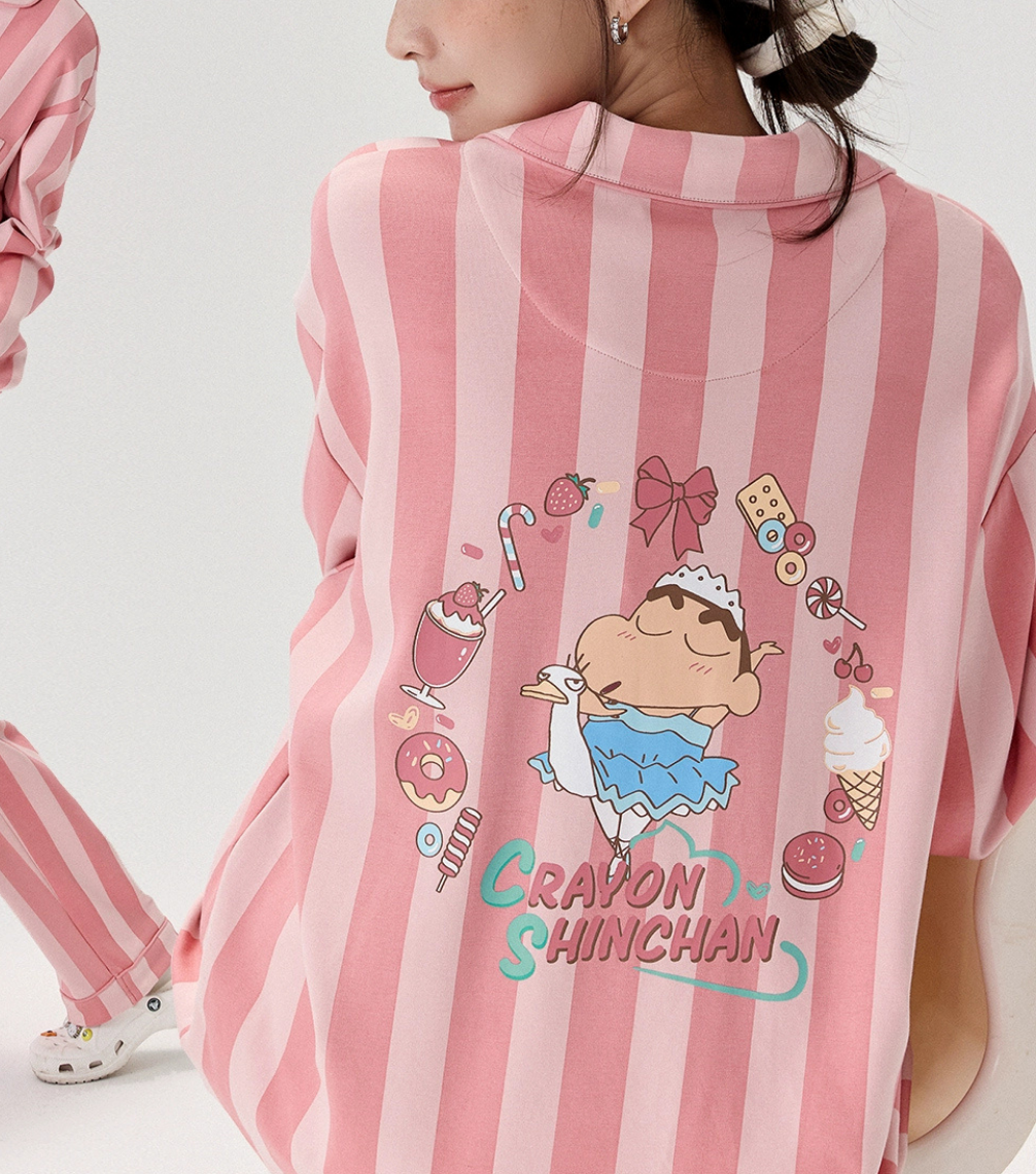 Pastel Pembe Çizgili Modal Pamuklu Pijama Takımı