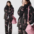 Siyah Kapüşonlu Pink Panther Flanel Kışlık Pijama Takımı