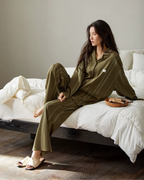 Yeşil Çizgili Dokulu Pamuklu Pijama Takımı