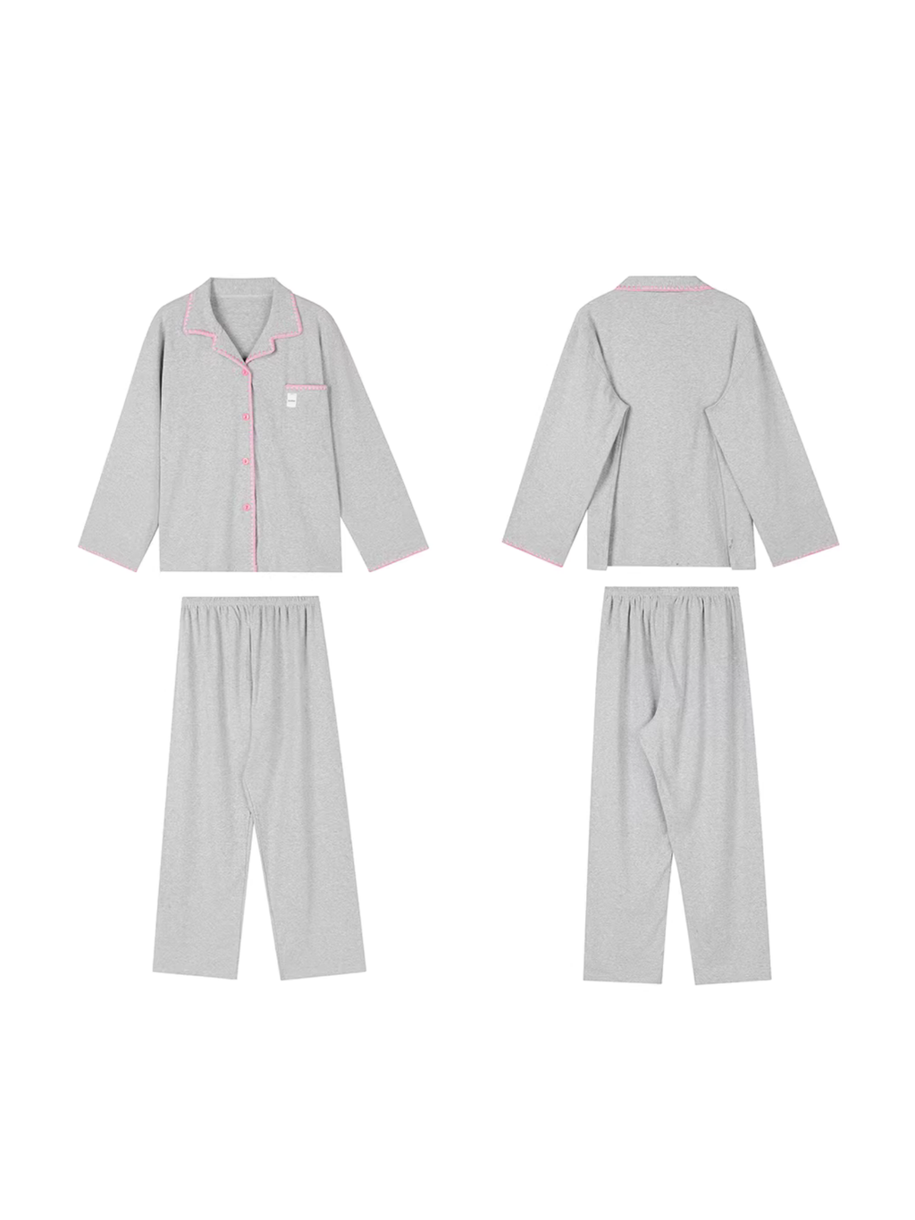 Pamuklu Gri Renk Bloklu Pijama Takımı