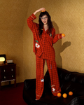 Conjunto de pijama de algodón a cuadros rojos retro