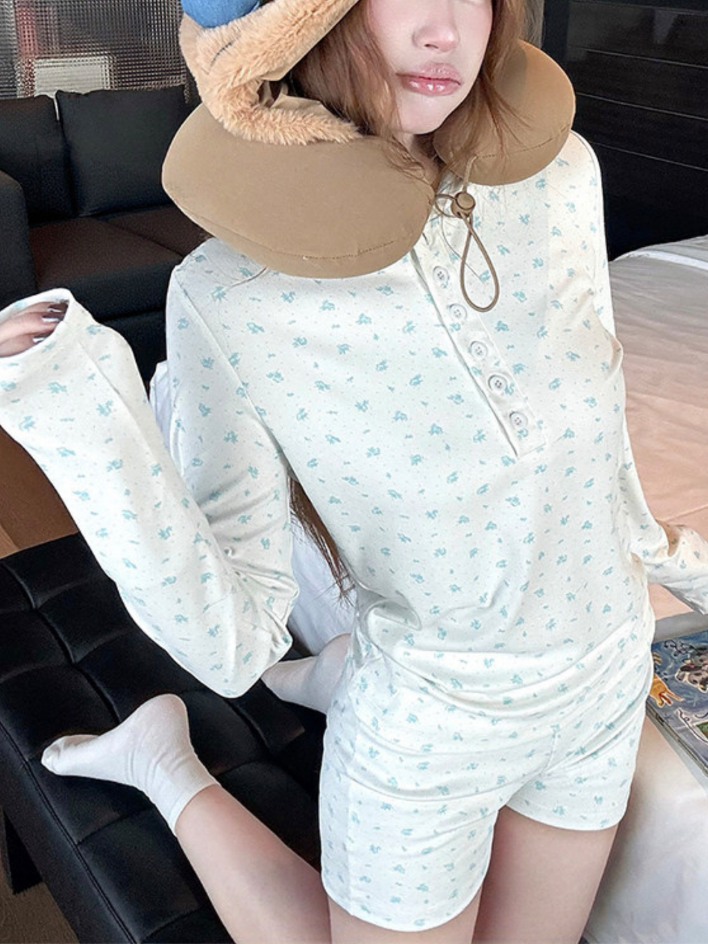 Pijama de pantalón corto con estampado floral