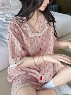 Tatlı Yıldız Desenli Çizgili Kadın Pijama Takımı