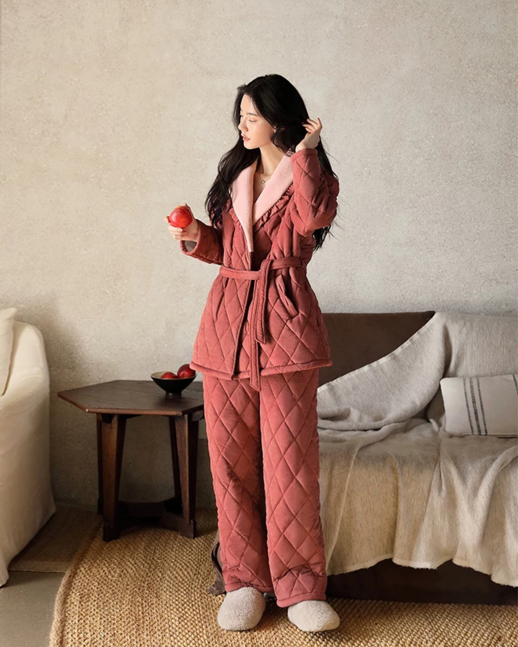 Flannel Three-Layer Cotton Padded Winter Pajama Set