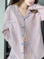 Pamuklu Çiçek Desenli Pijama Takımı