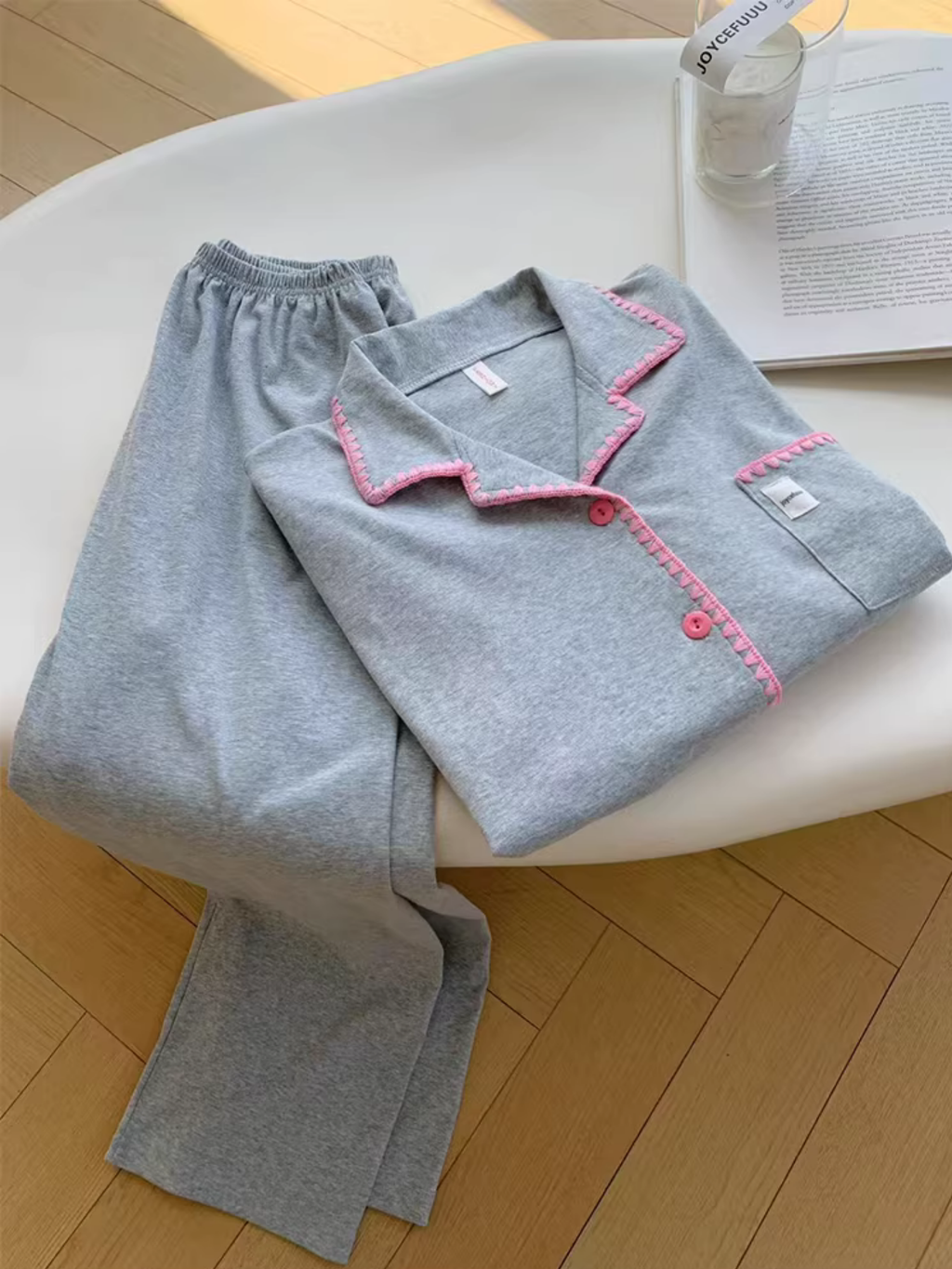 Pamuklu Gri Renk Bloklu Pijama Takımı