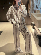 Pijama de algodón a rayas marrones
