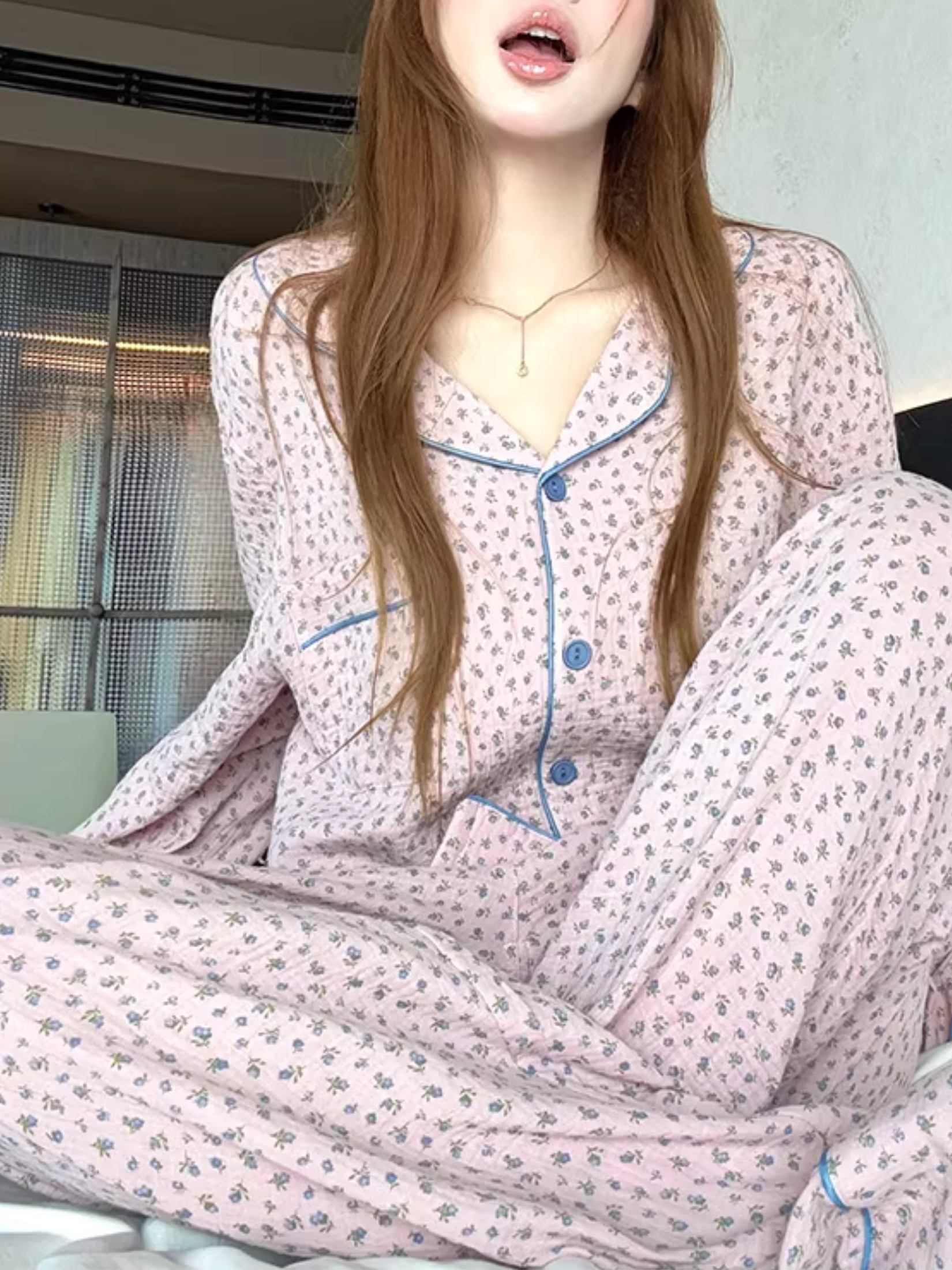 Pamuklu Çiçek Desenli Pijama Takımı