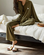 Yeşil Çizgili Dokulu Pamuklu Pijama Takımı